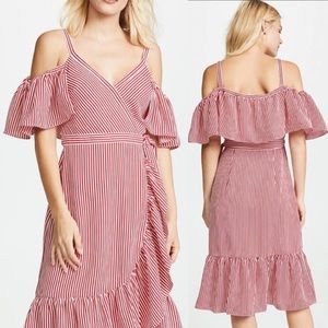 Club Monaco Daphnis Red Striped Ruffle Wrap Dress